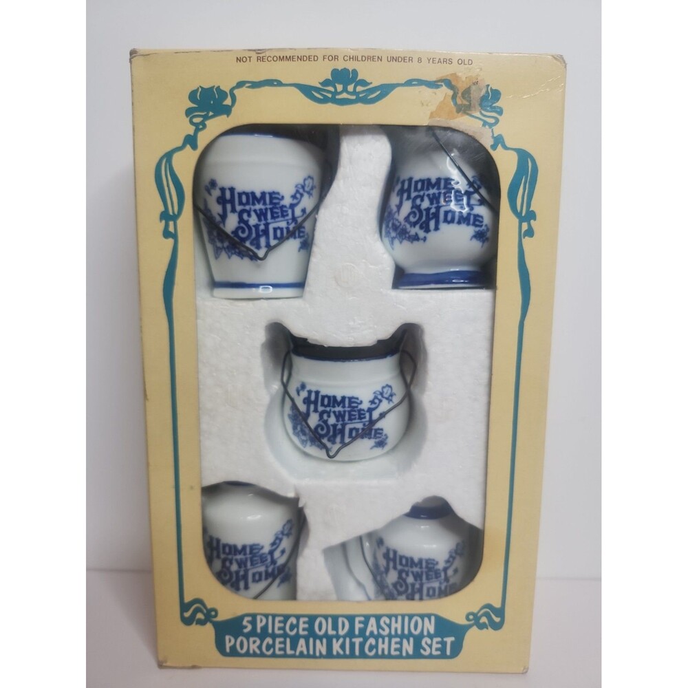 5 Piece Old Fashioned Porcelain Kitchen Set W/ Handles Vintage 1979 Ornaments